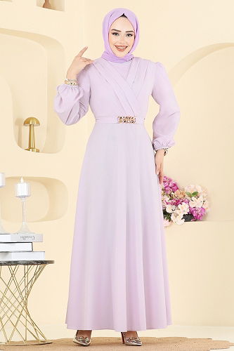 moda selvim فستان سهرة بنفسجي فاتح 2646ASMK1074 - Thumbnail