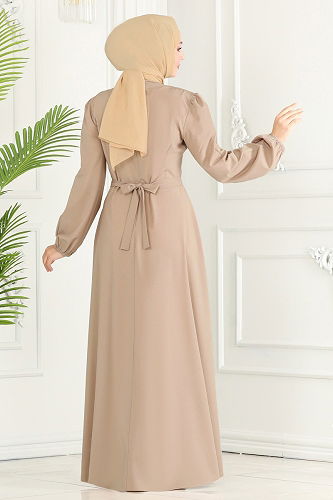 moda selvim فستان سهرة بيج فاتح 2646ASMK1074 - Thumbnail