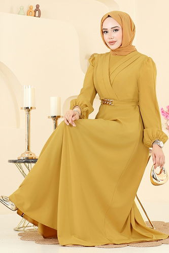 moda selvim Evening Dress 2646ASMK1074 Mustard - Thumbnail