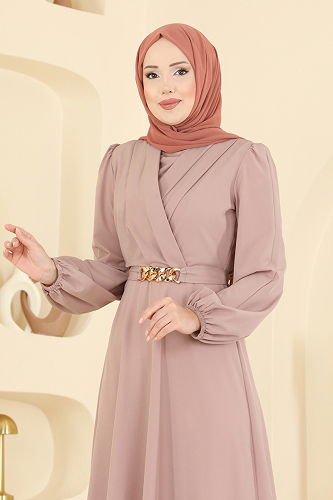 moda selvim فستان سهرة بيج وردي 2646ASMK1074 - Thumbnail