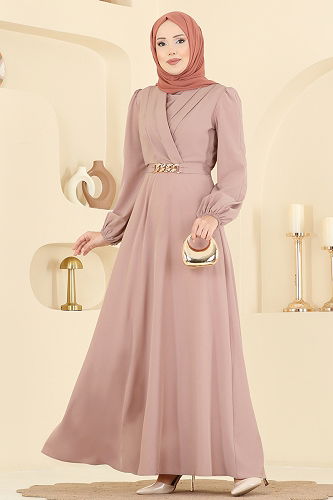 moda selvim فستان سهرة بيج وردي 2646ASMK1074 - Thumbnail