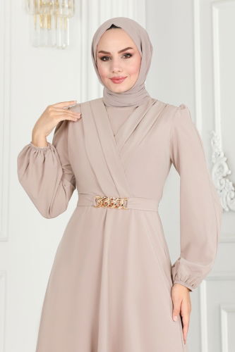 moda selvim فستان سهرة بيج 2646ASMK1074 - Thumbnail
