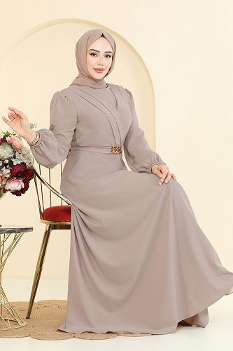 moda selvim فستان سهرة بيج 2646ASMK1074 - Thumbnail