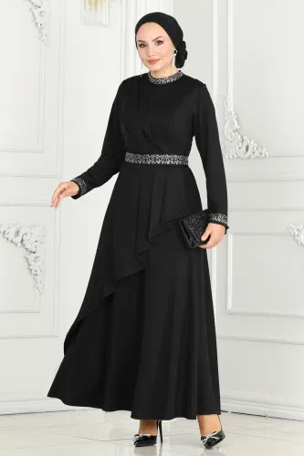 moda selvim Evening Dress 264DVL817 Black - Thumbnail