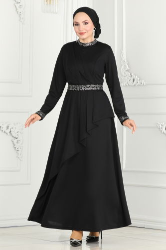 moda selvim EVENING DRESS 264DVL817 Black Crocodile - Thumbnail