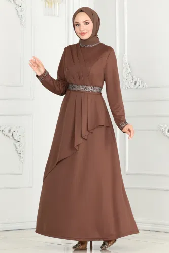 moda selvim Evening Dress 264DVL817 Brown - Thumbnail