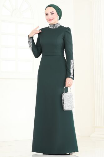 moda selvim Evening Dress 2697ASMK1074 Emerald - Thumbnail