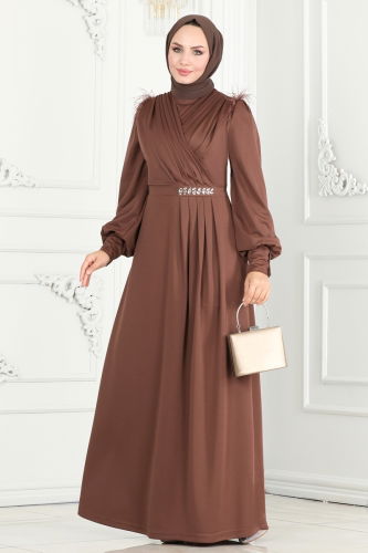 moda selvim EVENING DRESS 270DVL817 Brown - Thumbnail