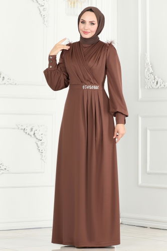 moda selvim Evening Dress 270DVL817 Brown - Thumbnail