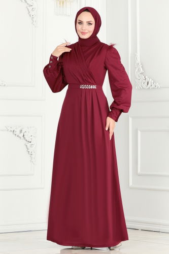 moda selvim Evening Dress 270DVL817 Burgundy - Thumbnail