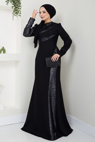 moda selvim فستان سهرة أسود 2710ASMK1074 - Thumbnail