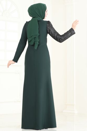 moda selvim فستان سهرة زيتي 2710ASMK1074 - Thumbnail