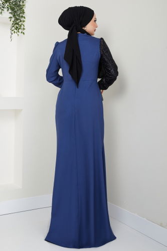 moda selvim Evening Dress 2710ASMK1074 Indigo - Thumbnail