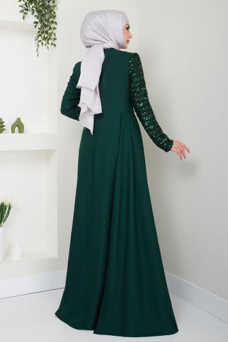 moda selvim Evening Dress 2711ASMK1074 Emerald - Thumbnail