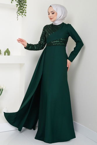 moda selvim Evening Dress 2711ASMK1074 Emerald - Thumbnail