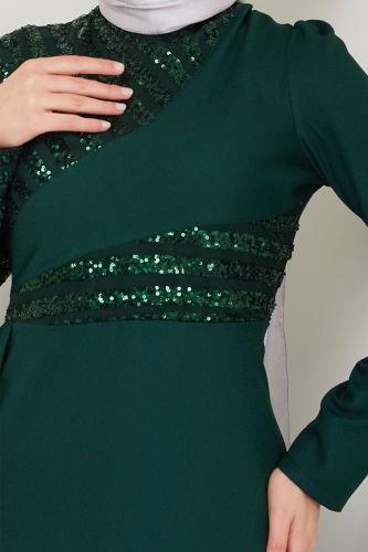 moda selvim Evening Dress 2711ASMK1074 Emerald - Thumbnail