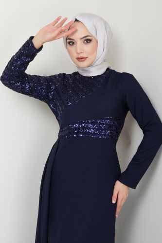 moda selvim Evening Dress 2711ASMK1074 Navy Blue - Thumbnail