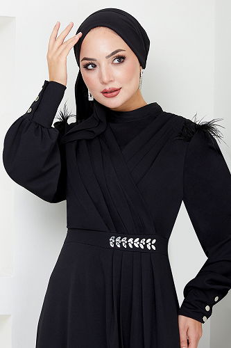 moda selvim فستان سهرة أسود 271DVL897-M - Thumbnail