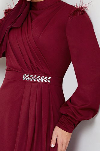 moda selvim EVENING DRESS 271DVL897-M Burgundy - Thumbnail