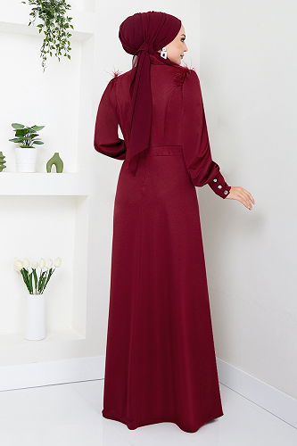 moda selvim EVENING DRESS 271DVL897-M Burgundy - Thumbnail