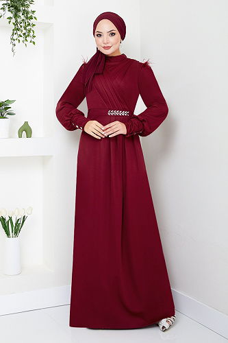 moda selvim فستان سهرة خمري 271DVL897-M - Thumbnail