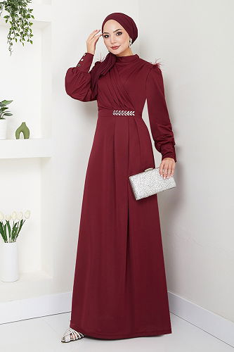 moda selvim فستان سهرة خمري 271DVL897-M - Thumbnail