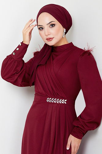 moda selvim فستان سهرة خمري 271DVL897-M - Thumbnail