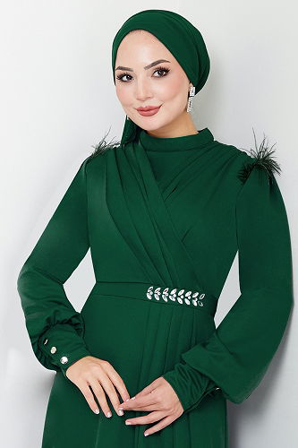 moda selvim فستان سهرة زيتي 271DVL897-M - Thumbnail