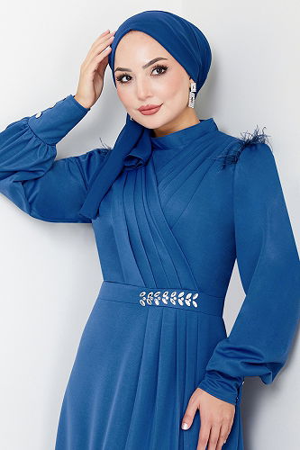 moda selvim فستان سهرة ازرق 271DVL897-M - Thumbnail