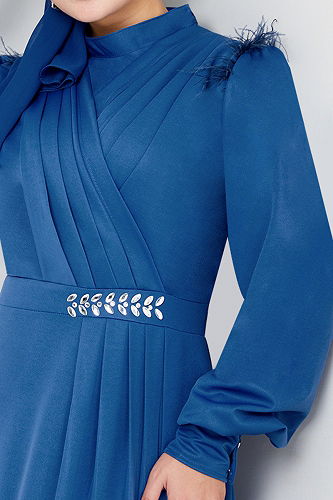 moda selvim فستان سهرة ازرق 271DVL897-M - Thumbnail