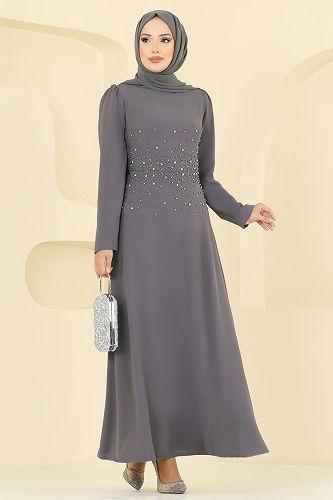moda selvim Evening Dress 2727SL432 Anthracite - Thumbnail