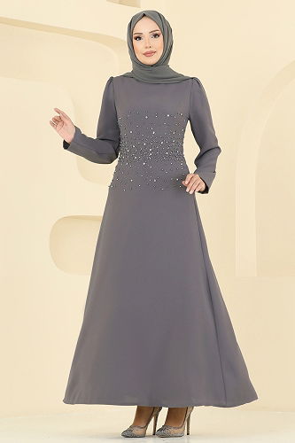 moda selvim Evening Dress 2727SL432 Anthracite - Thumbnail