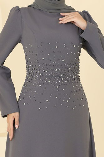 moda selvim Evening Dress 2727SL432 Anthracite - Thumbnail