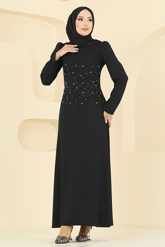 moda selvim فستان سهرة أسود 2727SL432 - Thumbnail