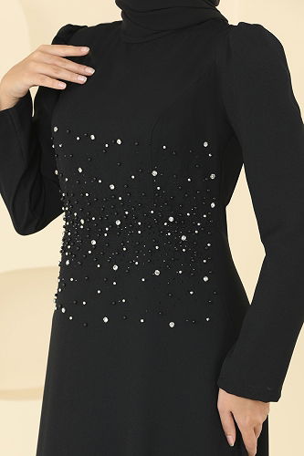 moda selvim فستان سهرة أسود 2727SL432 - Thumbnail