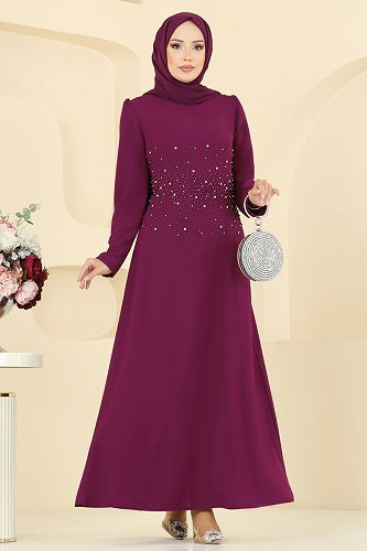 moda selvim Evening Dress 2727SL432 Damson - Thumbnail