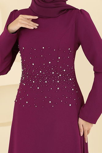 moda selvim Evening Dress 2727SL432 Damson - Thumbnail