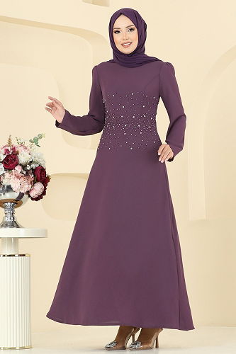 moda selvim Evening Dress 2727SL432 Dark Lilac - Thumbnail