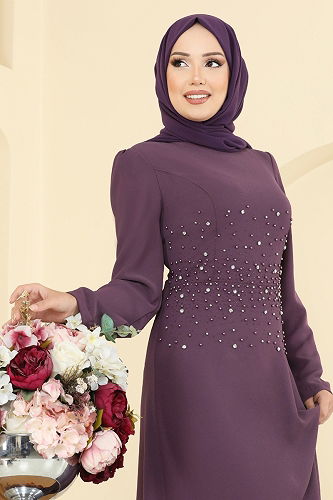 moda selvim Evening Dress 2727SL432 Dark Lilac - Thumbnail