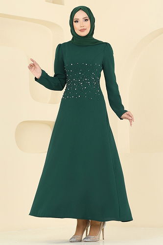 moda selvim Evening Dress 2727SL432 Emerald - Thumbnail