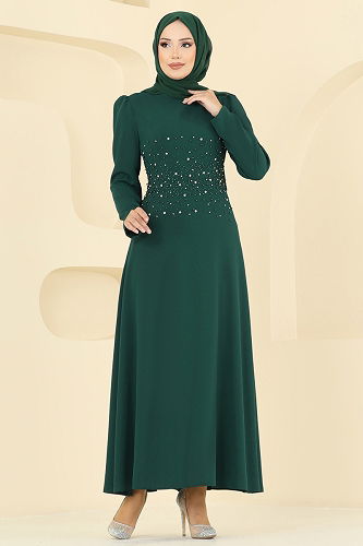 moda selvim Evening Dress 2727SL432 Emerald - Thumbnail