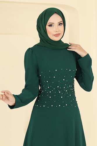 moda selvim فستان سهرة زيتي 2727SL432 - Thumbnail