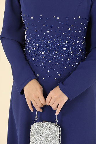 moda selvim Evening Dress 2727SL432 Navy Blue - Thumbnail