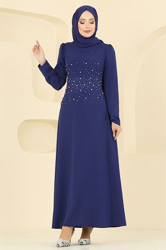 moda selvim Evening Dress 2727SL432 Navy Blue - Thumbnail