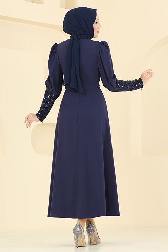 moda selvim Evening Dress 2739ASMK1074 Navy Blue - Thumbnail