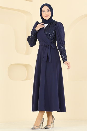 moda selvim فستان سهرة كحلي 2739ASMK1074 - Thumbnail