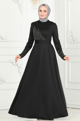 moda selvim Evening Dress 273DVL817 Black - Thumbnail