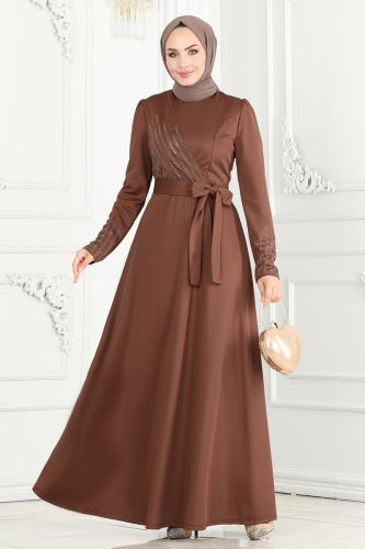 moda selvim EVENING DRESS 273DVL817 Brown - Thumbnail