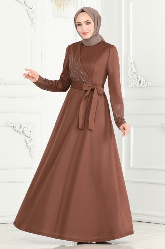 moda selvim EVENING DRESS 273DVL817 Brown - Thumbnail