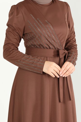 moda selvim EVENING DRESS 273DVL817 Brown - Thumbnail